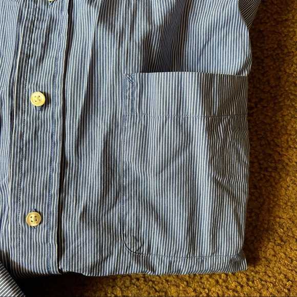 Blue White Pinstripe Button-Down Dress Shirt Tommy Hilfiger 17-1/2 34/35 - Picture 5 of 6